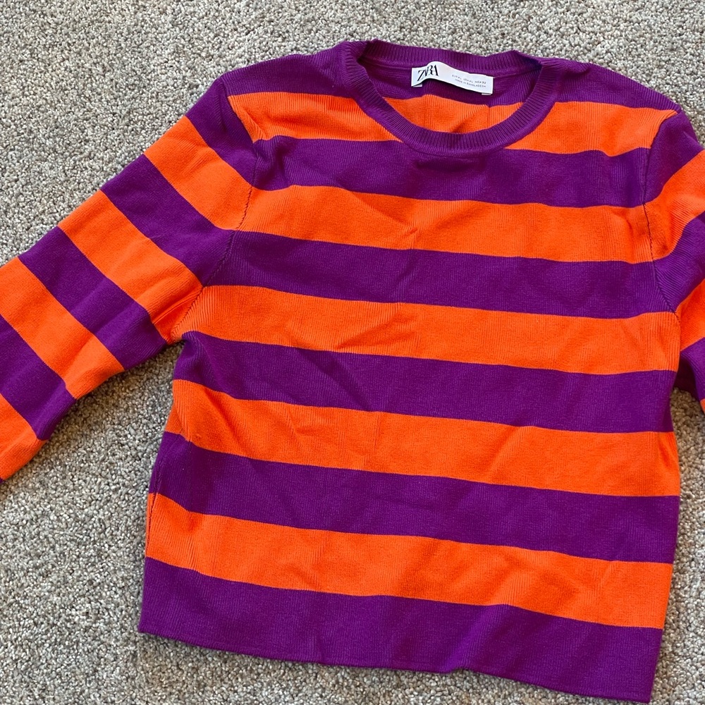 Zara Striped Rib Knit Sweater Top